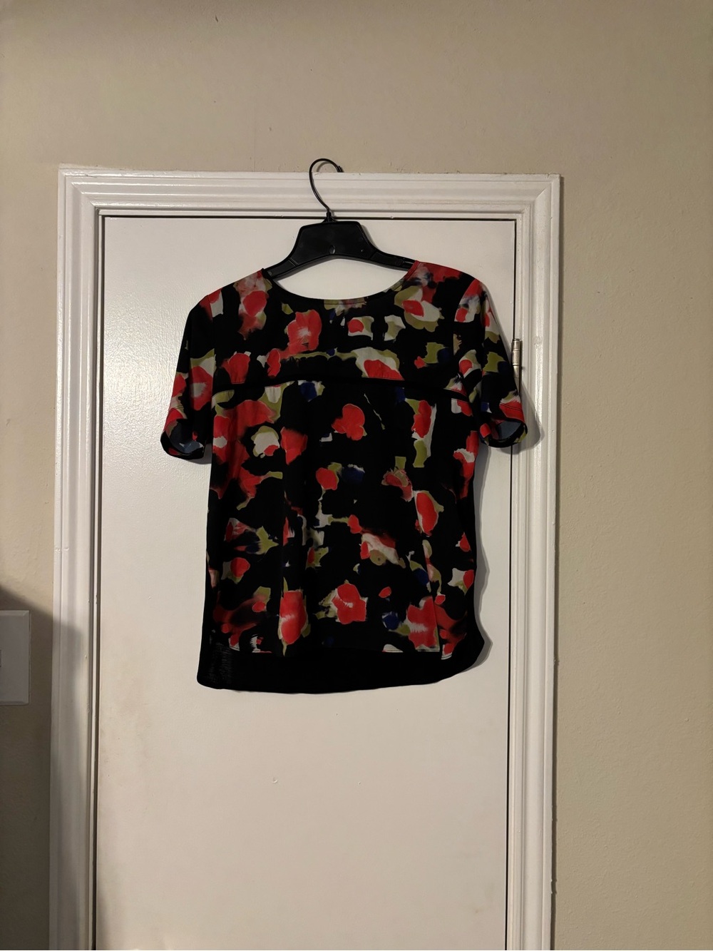 French Connection Sanori Mixed Material Top with Red Floral Print